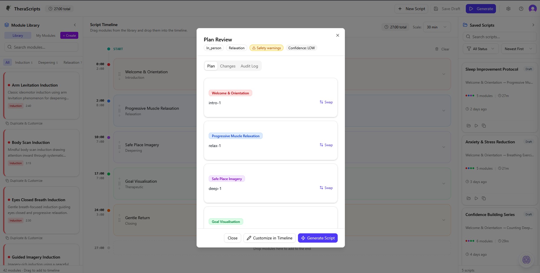TheraScripts — Script Timeline